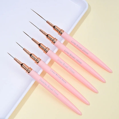 Ultra Thin Pink Nail Art Liner Brushes Set (5 pcs)