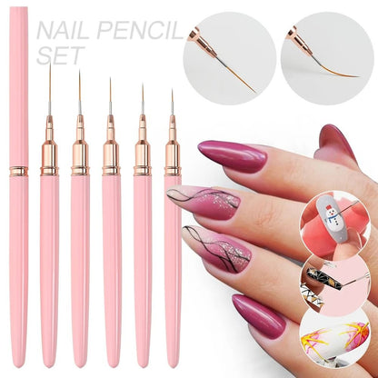 Ultra Thin Pink Nail Art Liner Brushes Set (5 pcs)