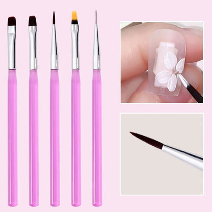 Ultra Thin Pink Nail Art Liner Brushes Set (5 pcs)