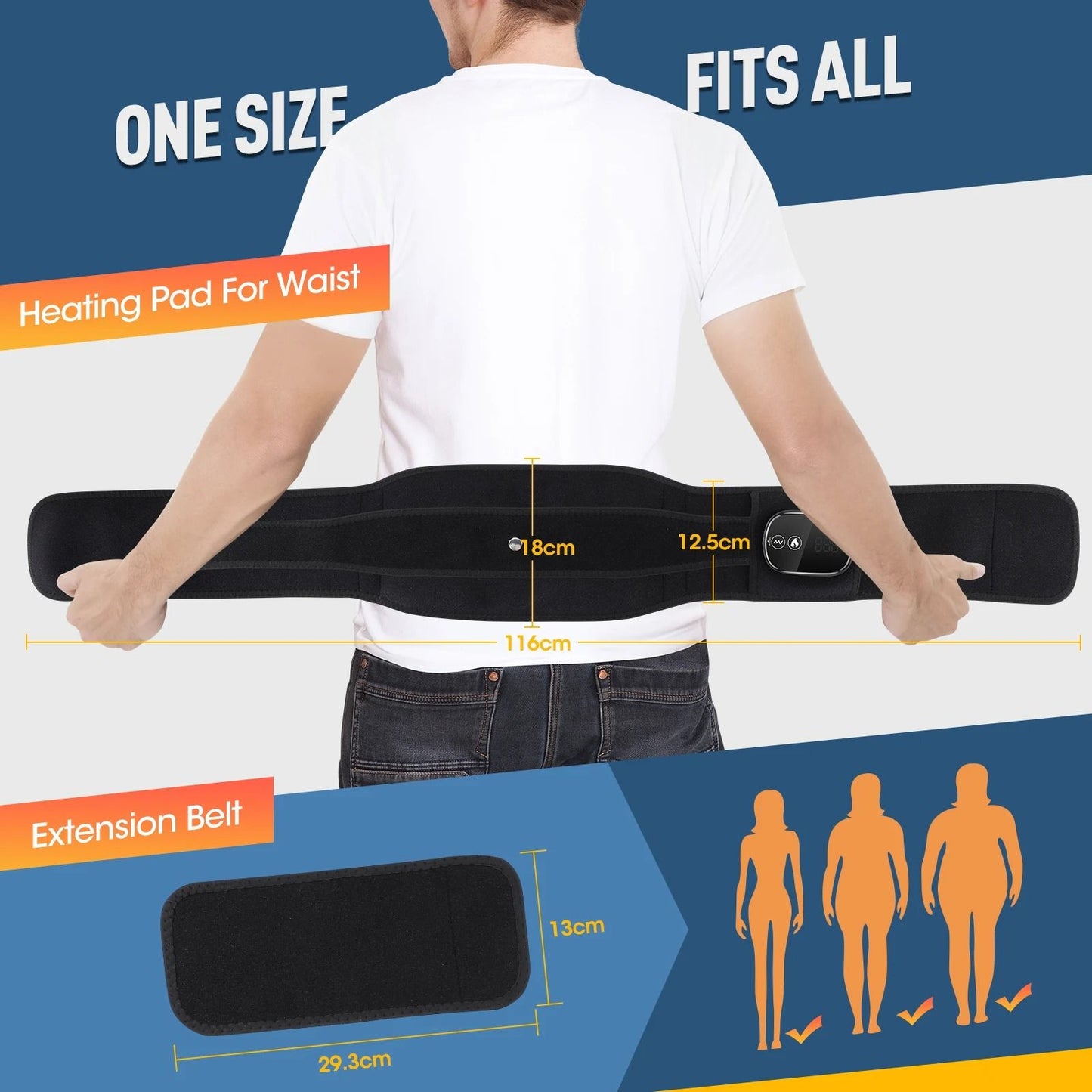 Cordless Heated Massage Pad Red Light Waist Belt