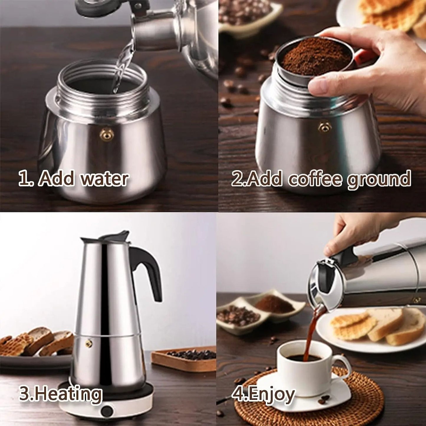 4 6 9 Cup Moka Pot Stovetop Espresso Coffee Maker