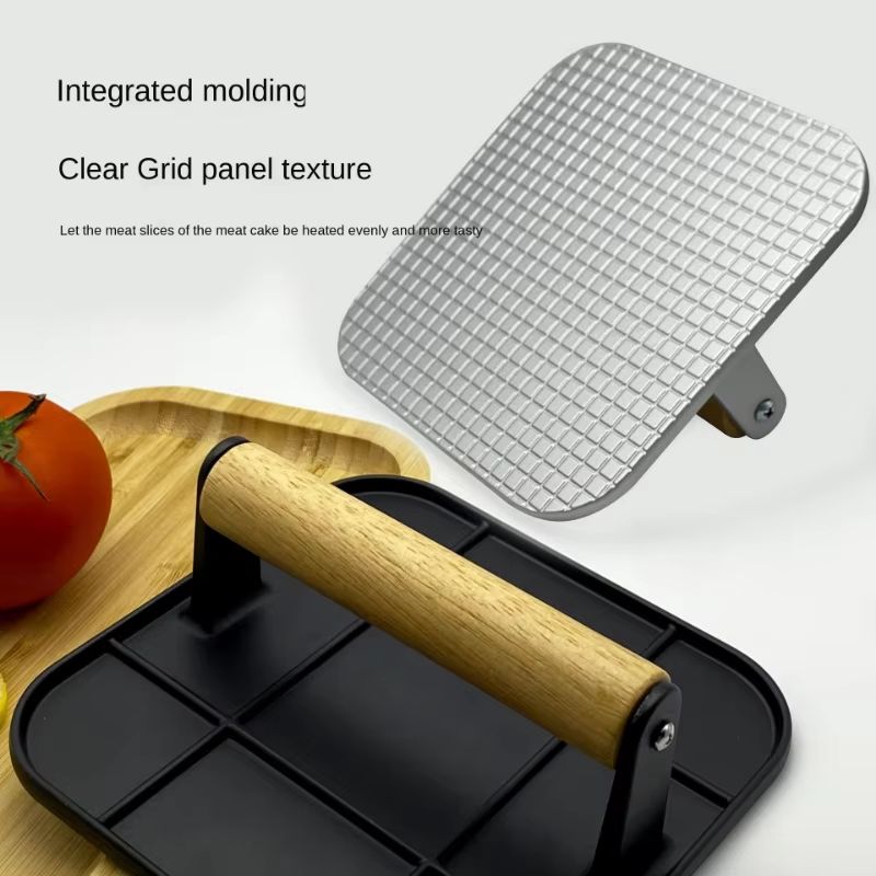 Aluminum Alloy Burger Press – Non-Stick Meat Press with Wooden Handle for Homemade Burgers & BBQ