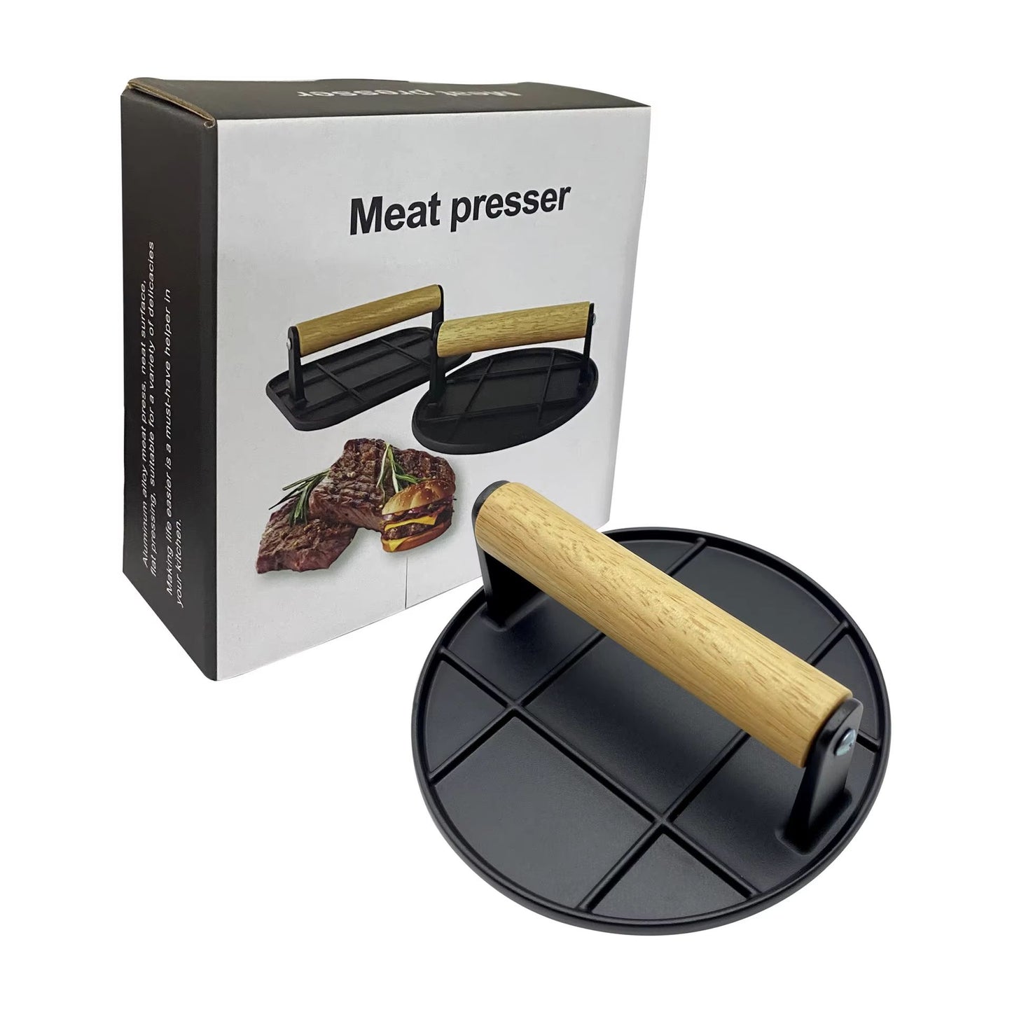 Aluminum Alloy Burger Press – Non-Stick Meat Press with Wooden Handle for Homemade Burgers & BBQ