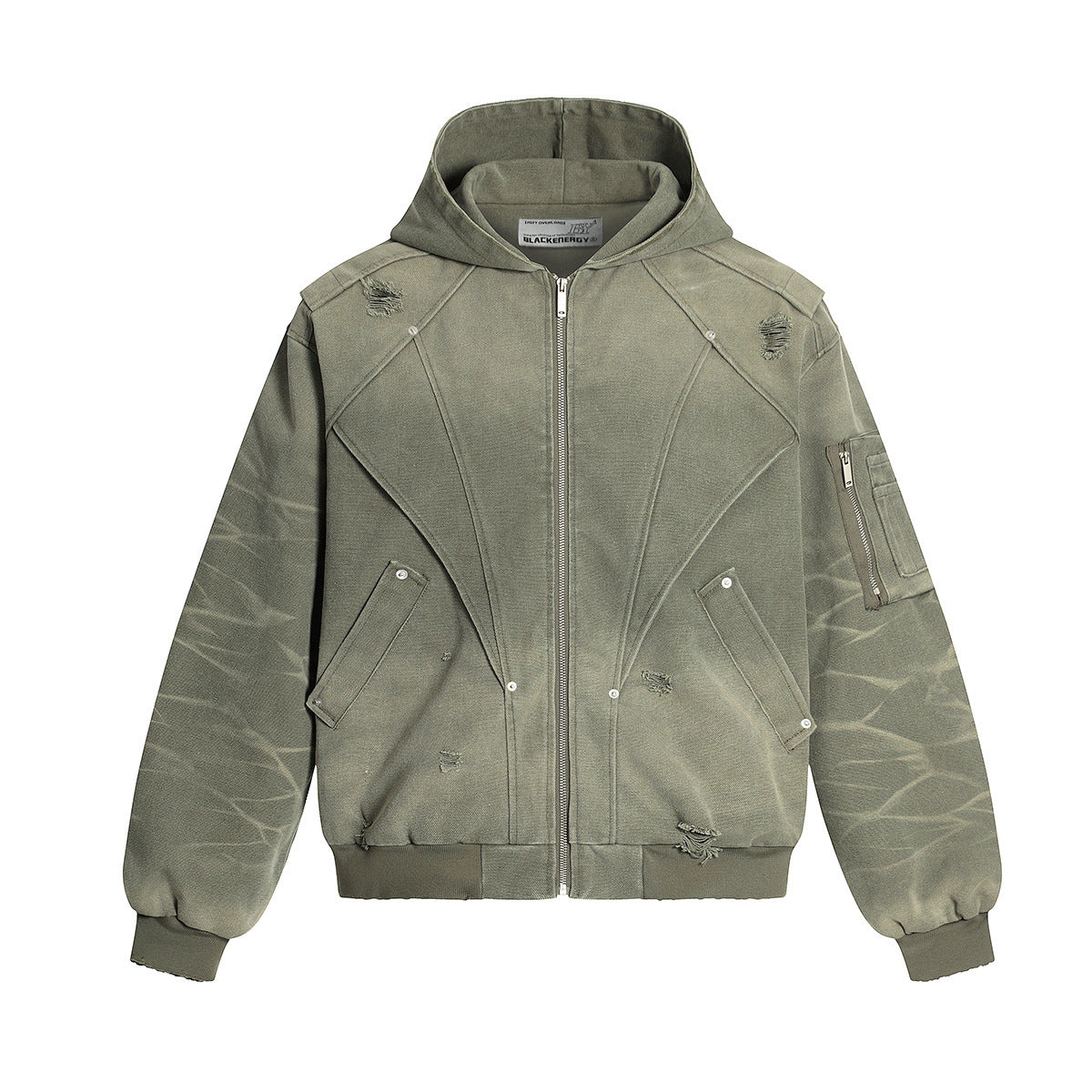 Trendy American Style Jacket for Men, Distressed Functional Coat, Deconstruct Hooded Casual Wear, 2025 Autumn Collection