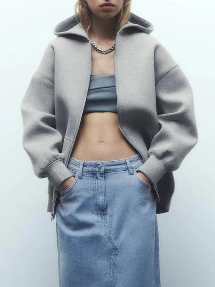 Women's Oversized Zip Hoodie, Versatile Long Sleeve Jacket, Loose Fit Casual Top, Streetwear Sweatshirt