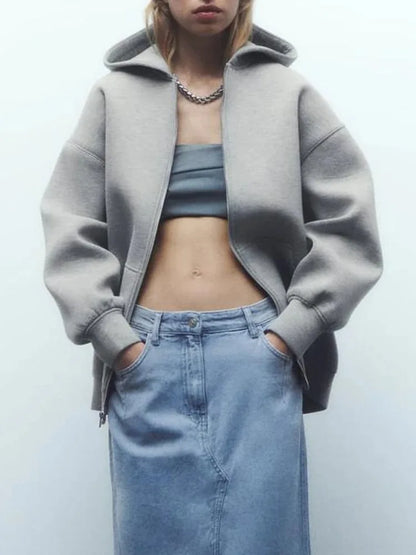 Women's Oversized Zip Hoodie, Versatile Long Sleeve Jacket, Loose Fit Casual Top, Streetwear Sweatshirt