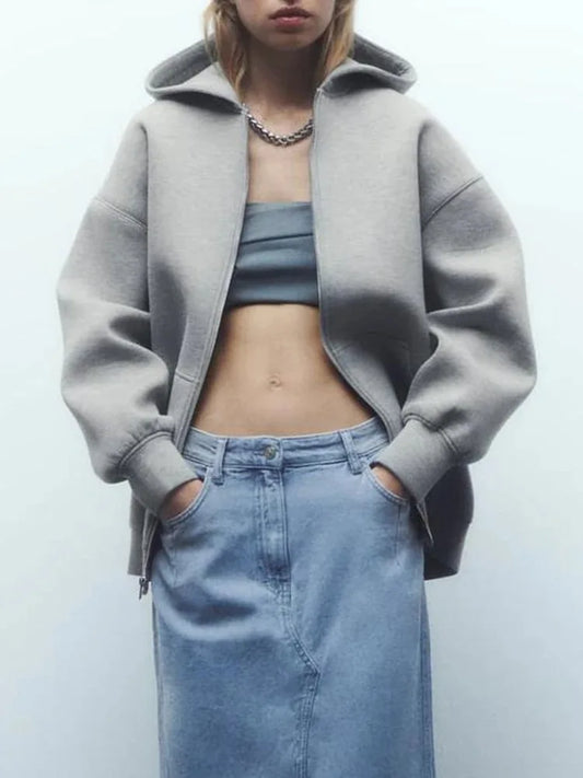 Women's Oversized Zip Hoodie, Versatile Long Sleeve Jacket, Loose Fit Casual Top, Streetwear Sweatshirt