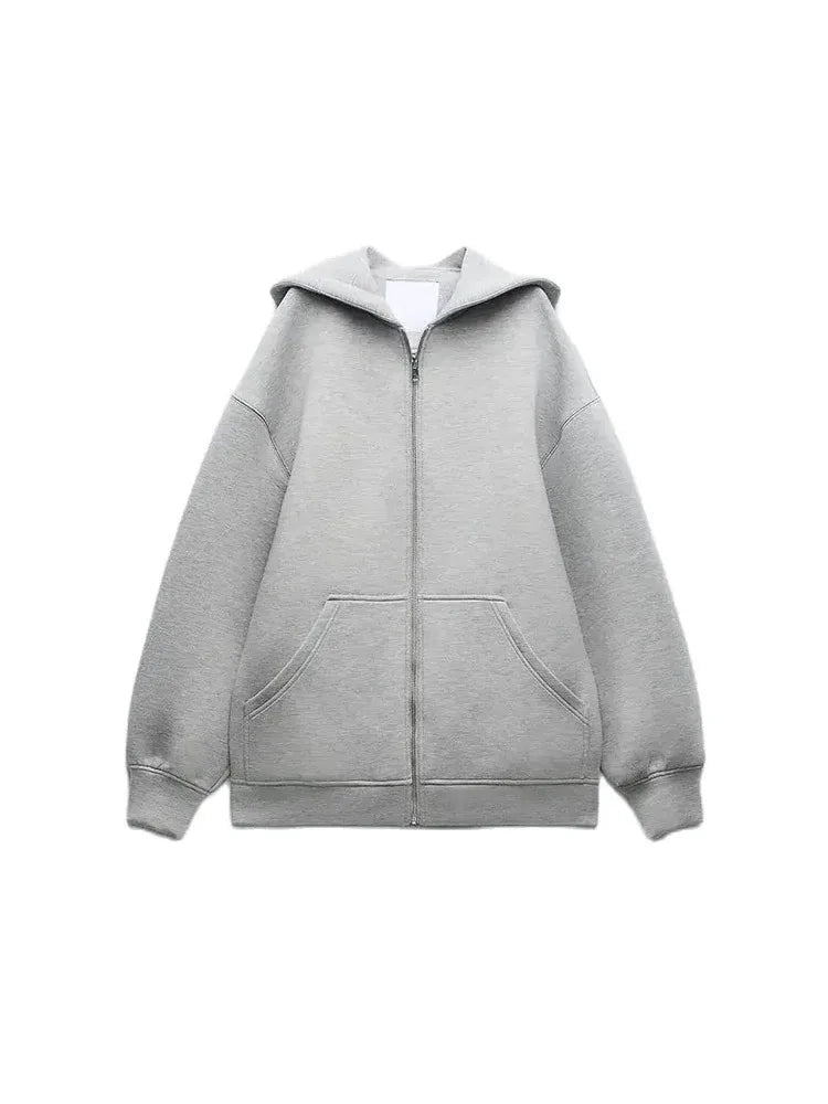Women's Oversized Zip Hoodie, Versatile Long Sleeve Jacket, Loose Fit Casual Top, Streetwear Sweatshirt