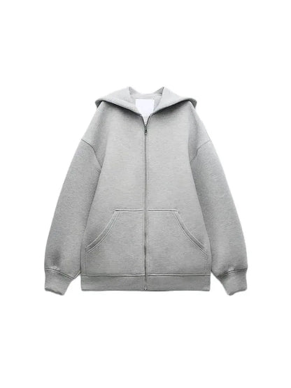 Women's Oversized Zip Hoodie, Versatile Long Sleeve Jacket, Loose Fit Casual Top, Streetwear Sweatshirt
