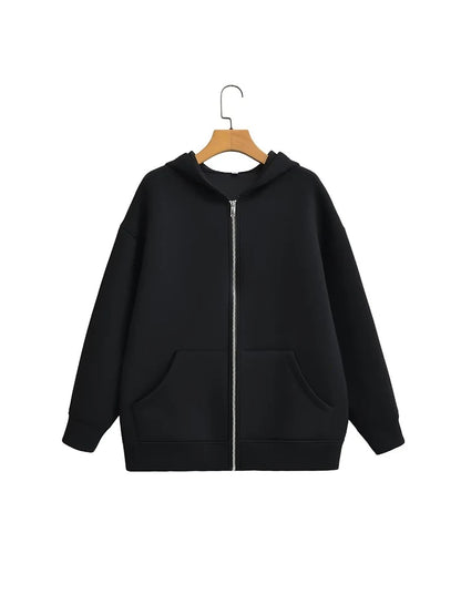 Women's Oversized Zip Hoodie, Versatile Long Sleeve Jacket, Loose Fit Casual Top, Streetwear Sweatshirt
