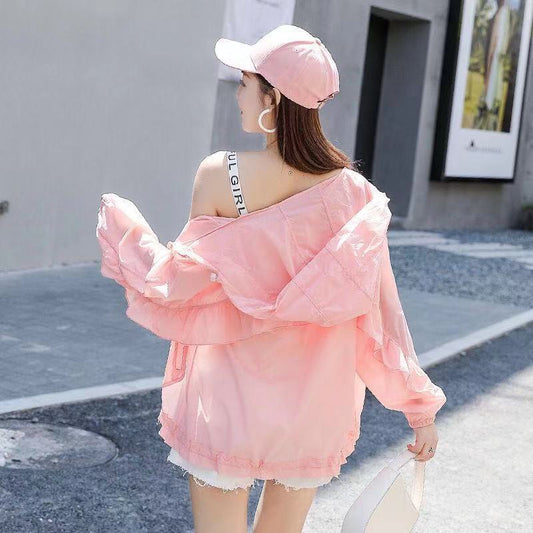 Summer Sun Protection Clothing, Loose Hooded Beachwear, Breathable Commute Outerwear with Zipper