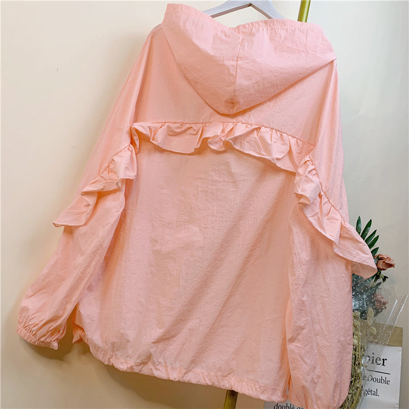 Summer Sun Protection Clothing, Loose Hooded Beachwear, Breathable Commute Outerwear with Zipper