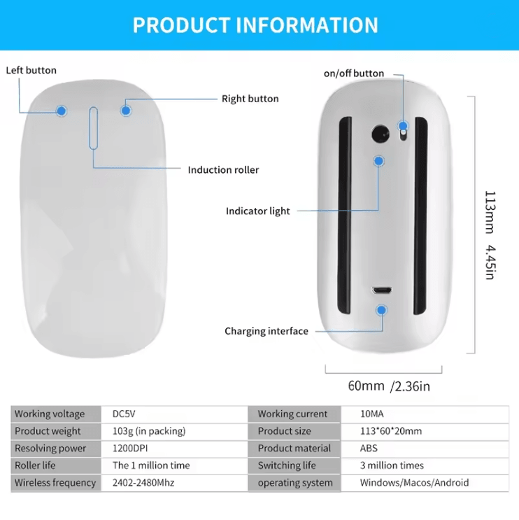 Xiaomi Wireless Bluetooth Mouse Dual Mode Silent Rechargeable Slim Ergonomic Design