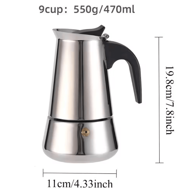 Stainless Steel Moka Pot Italian Coffee Maker Stovetop Espresso Pot 9 Cup