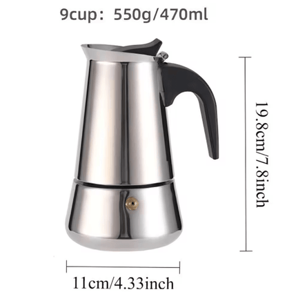 Stainless Steel Moka Pot Italian Coffee Maker Stovetop Espresso Pot 9 Cup