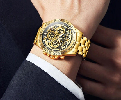 Mens Waterproof Luminous Quartz Chronograph Watch with Date & 24h Display