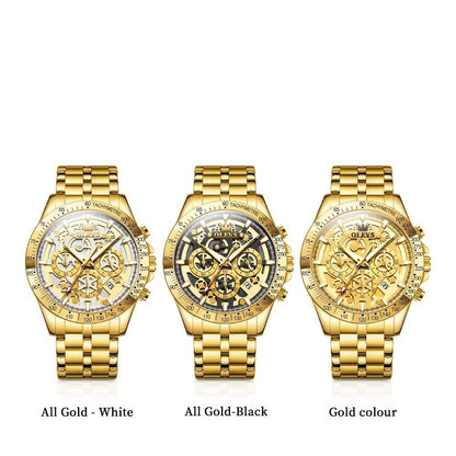 Mens Waterproof Luminous Quartz Chronograph Watch with Date & 24h Display