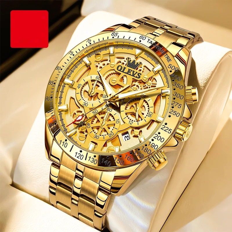 Mens Waterproof Luminous Quartz Chronograph Watch with Date & 24h Display