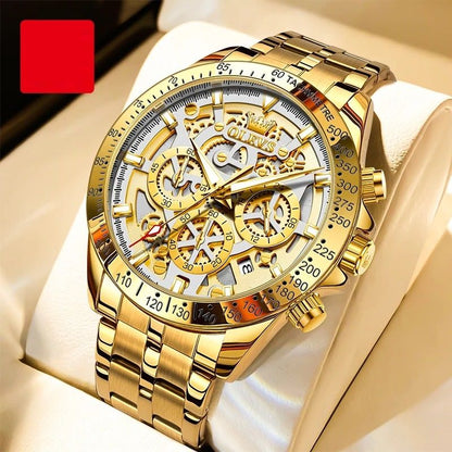 Mens Waterproof Luminous Quartz Chronograph Watch with Date & 24h Display