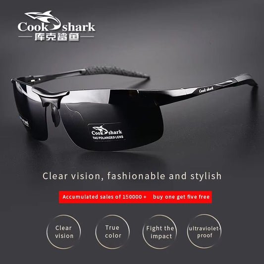 Cook Shark Aluminum Magnesium Sunglasses – Men's HD Polarized Driving Glasses with Lightweight Frame