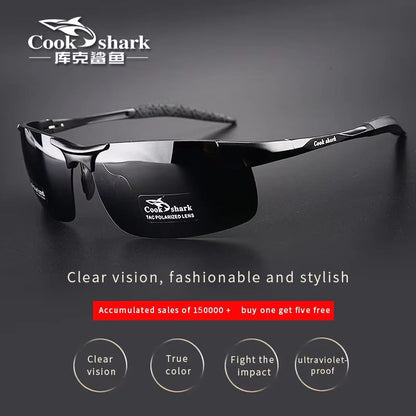Cook Shark Aluminum Magnesium Sunglasses – Men's HD Polarized Driving Glasses with Lightweight Frame