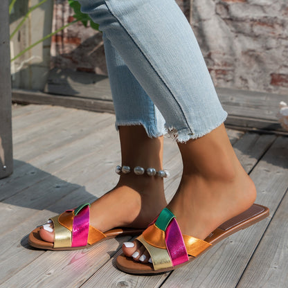 New Woven Luxury Designer Women Sandals, Summer Flat Comfortable Casual Bottom Women Slippers, Trendy Fashion