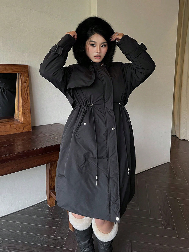 Plus Size Women Jacket, Hooded Furry Coat, Windproof Thickened Warm Fashion, Plush Cotton Clothes