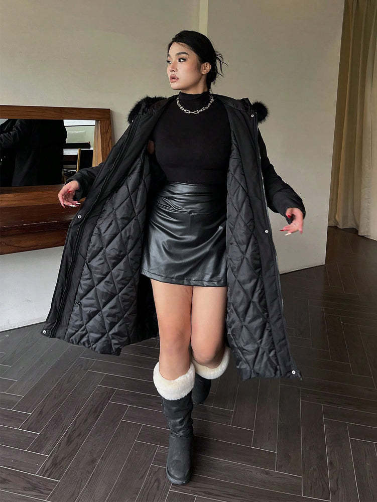 Plus Size Women Jacket, Hooded Furry Coat, Windproof Thickened Warm Fashion, Plush Cotton Clothes