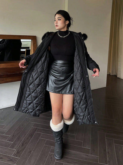 Plus Size Women Jacket, Hooded Furry Coat, Windproof Thickened Warm Fashion, Plush Cotton Clothes