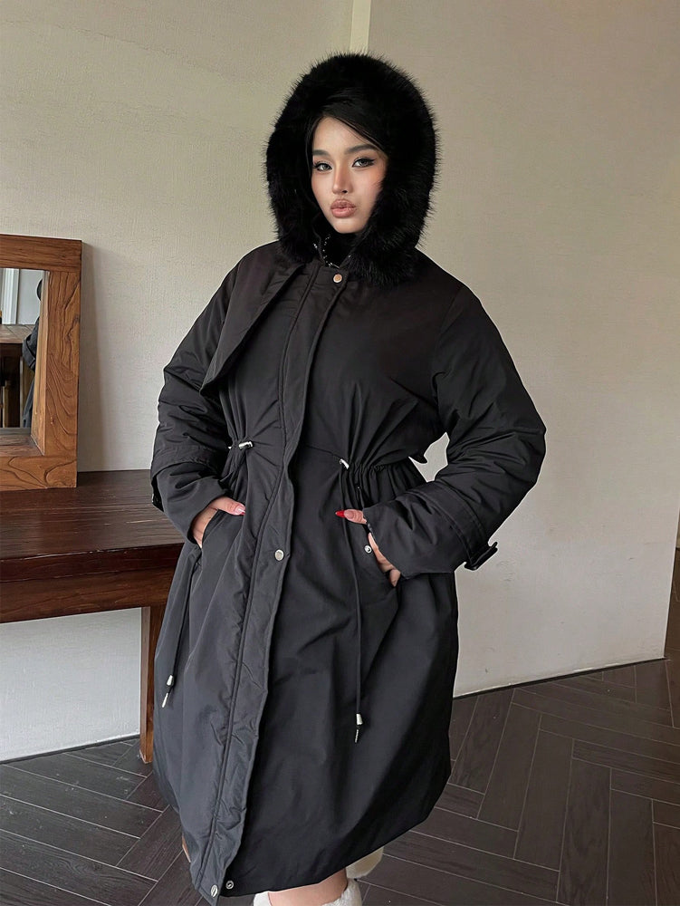 Plus Size Women Jacket, Hooded Furry Coat, Windproof Thickened Warm Fashion, Plush Cotton Clothes