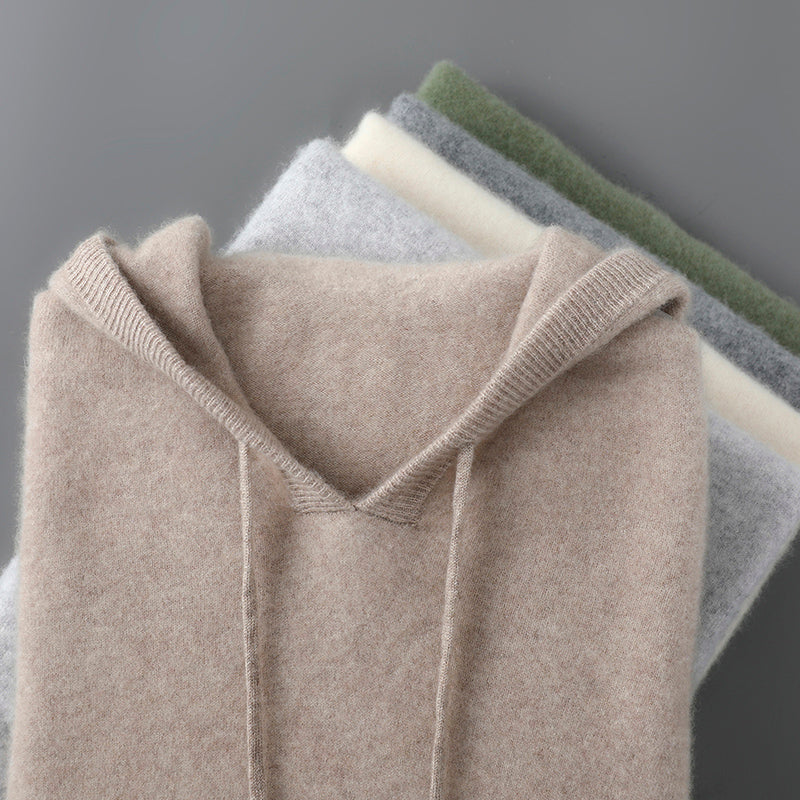 Mens Merino Wool Sweater, Thick Hooded Pullover, Soft Knitwear for Autumn Winter, Casual Comfort Wool Clothing Top