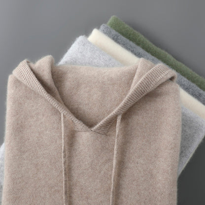 Mens Merino Wool Sweater, Thick Hooded Pullover, Soft Knitwear for Autumn Winter, Casual Comfort Wool Clothing Top