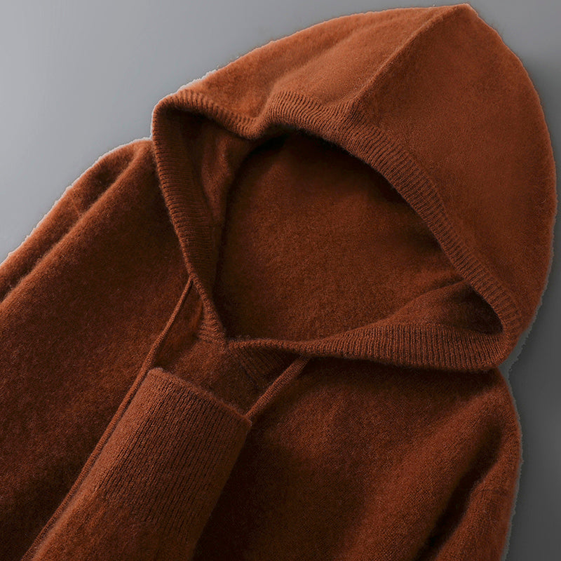Mens Merino Wool Sweater, Thick Hooded Pullover, Soft Knitwear for Autumn Winter, Casual Comfort Wool Clothing Top