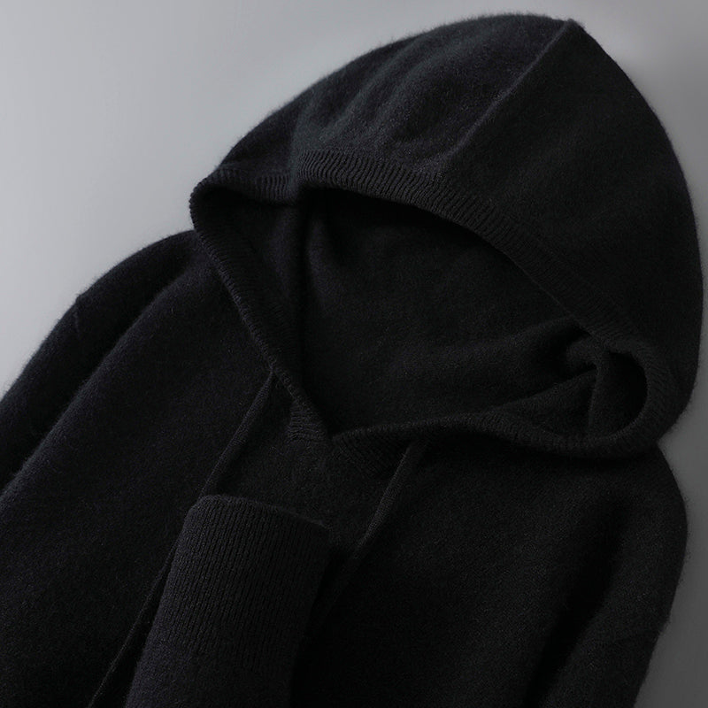 Mens Merino Wool Sweater, Thick Hooded Pullover, Soft Knitwear for Autumn Winter, Casual Comfort Wool Clothing Top