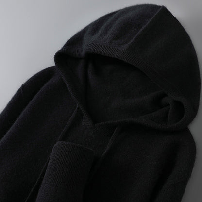Mens Merino Wool Sweater, Thick Hooded Pullover, Soft Knitwear for Autumn Winter, Casual Comfort Wool Clothing Top