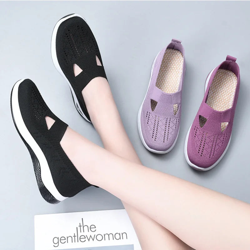 Casual Sneakers Womens Shoes Summer, Breathable Lightweight Slip On Walking Shoes, Flat Sports Outdoor Comfort Footwear