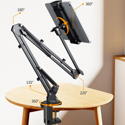 360° Rotating Tablet Stand, Desktop Phone Mount, Aluminum Arm, iPad Pro, Air Mini 4~11, Samsung, Xiaomi, Lenovo Tab