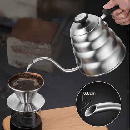 Stainless Steel Pour Over Coffee Pot with Thermometer and Long Neck Design