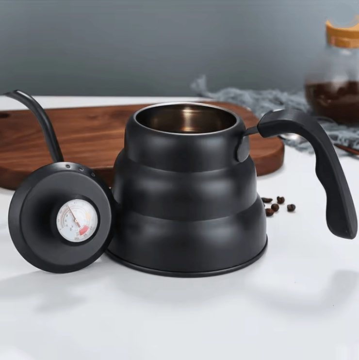 Stainless Steel Pour Over Coffee Pot with Thermometer and Long Neck Design