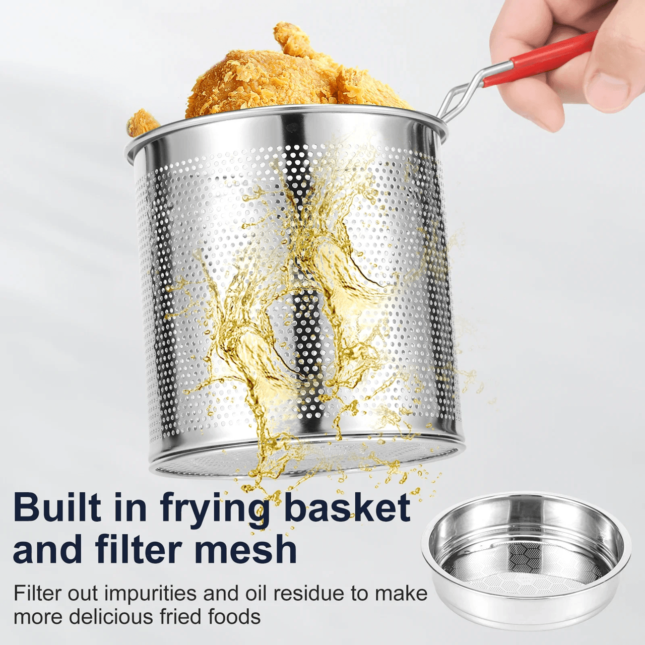 Stainless Steel Deep Fryer Pot with Basket for Home Cooking and Frying