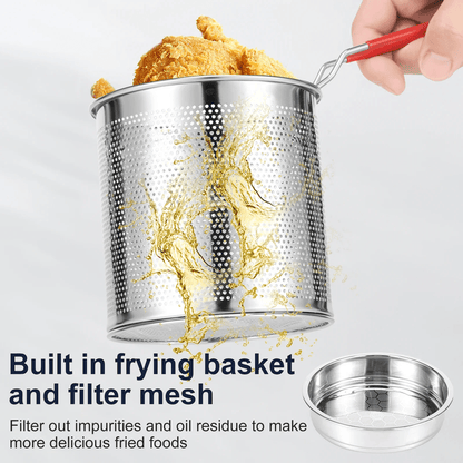 Stainless Steel Deep Fryer Pot with Basket for Home Cooking and Frying