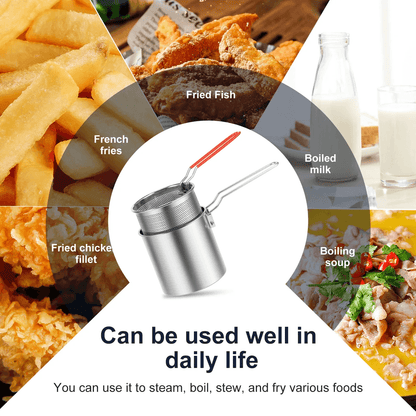 Stainless Steel Deep Fryer Pot with Basket for Home Cooking and Frying