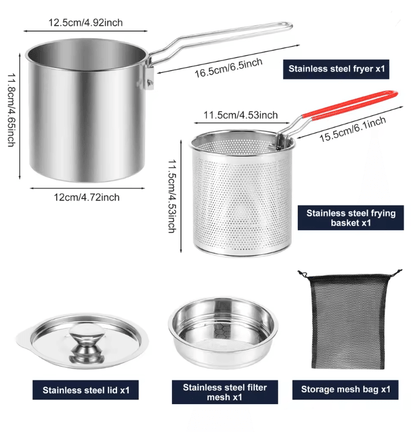 Stainless Steel Deep Fryer Pot with Basket for Home Cooking and Frying