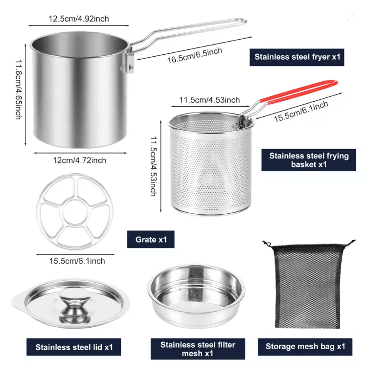 Stainless Steel Deep Fryer Pot with Basket for Home Cooking and Frying