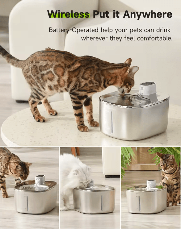 Wireless Cat Water Fountain 4L Automatic Pet Drinking Dispenser with Sensor