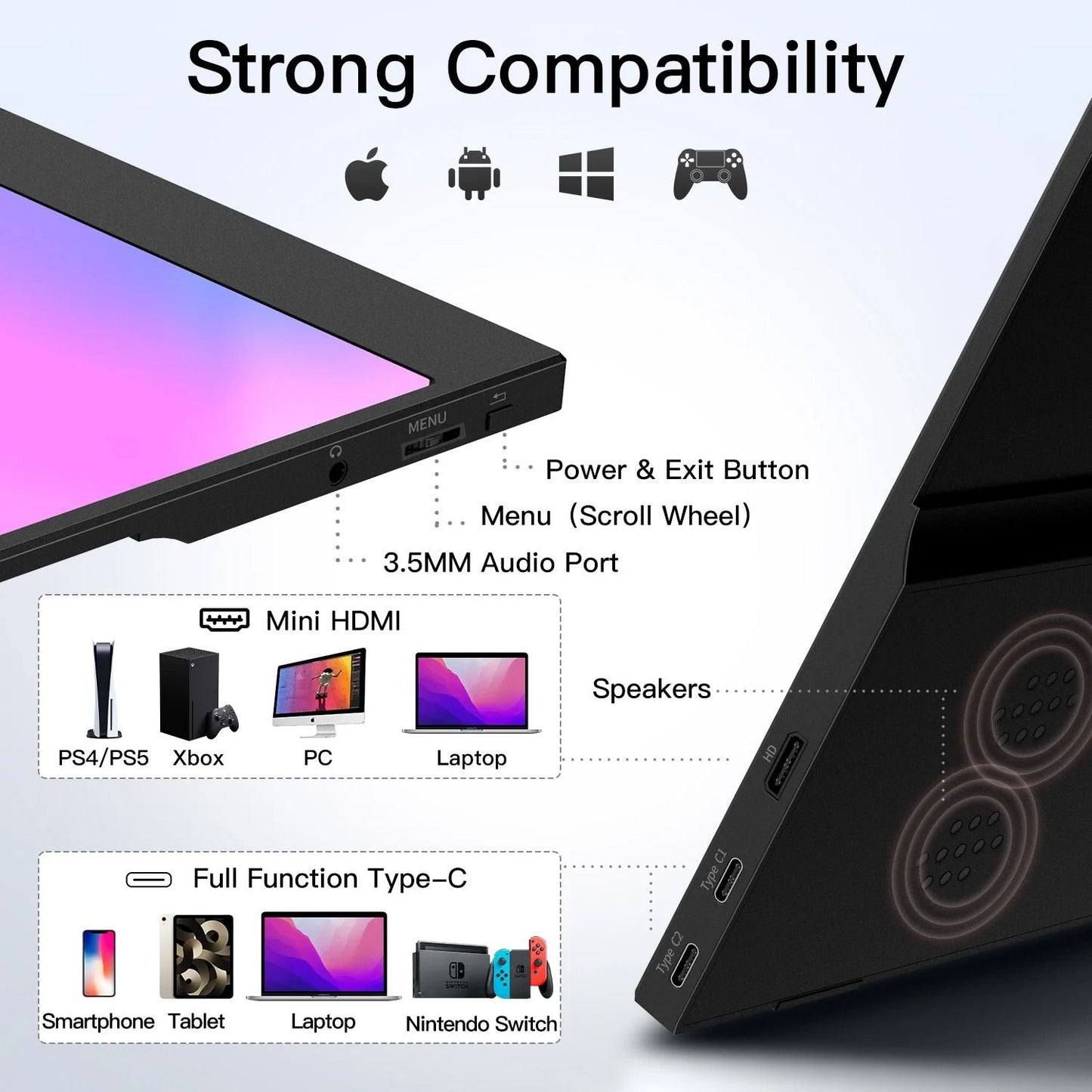 15.6 Inch Portable Monitor with HDR USB C and HDMI Connectivity