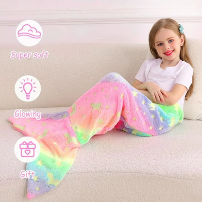 Glow in the Dark Mermaid Tail Blanket for Girls – Super Soft Flannel