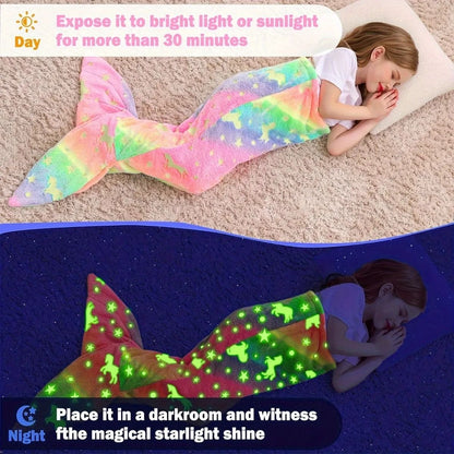 Glow in the Dark Mermaid Tail Blanket for Girls – Super Soft Flannel
