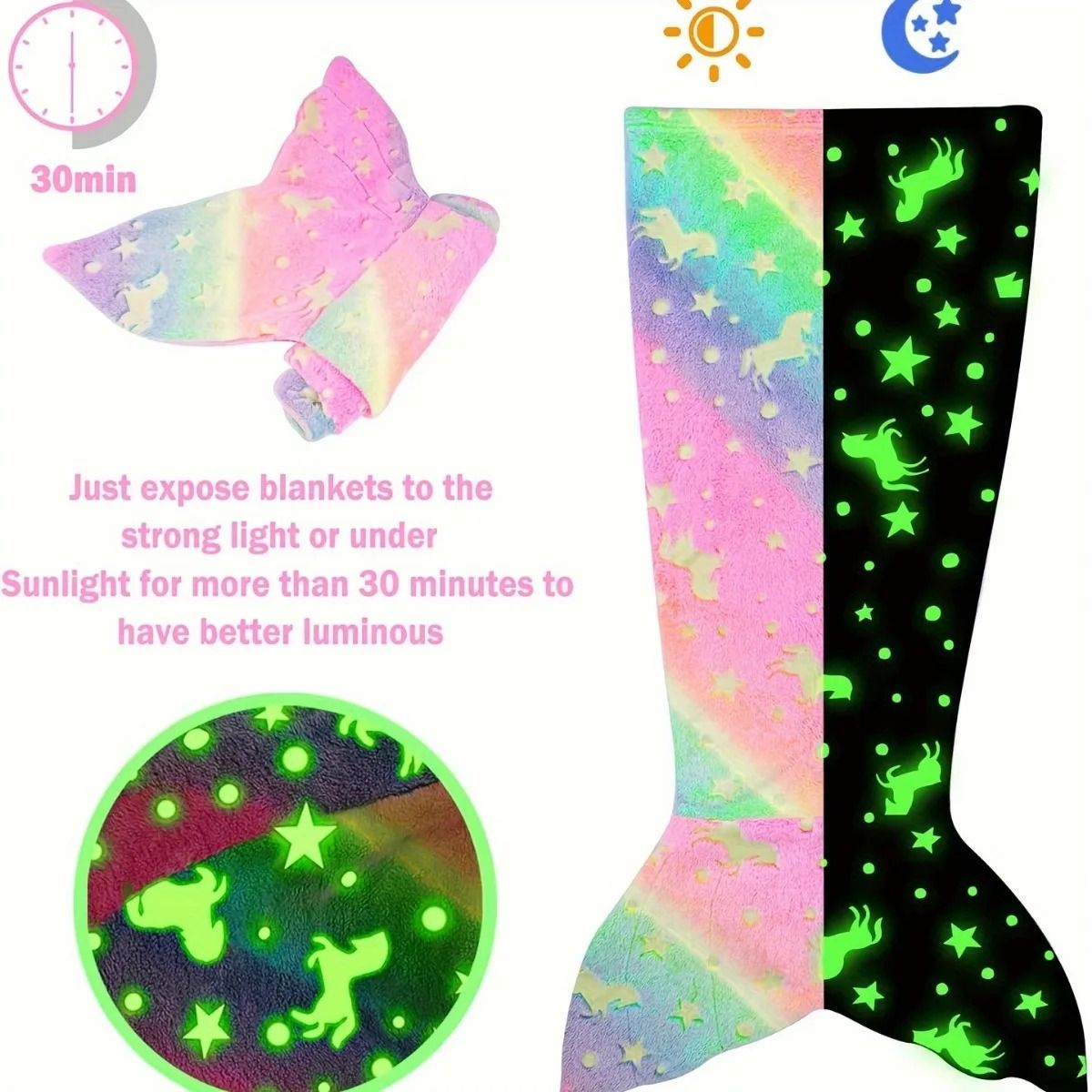 Glow in the Dark Mermaid Tail Blanket for Girls – Super Soft Flannel