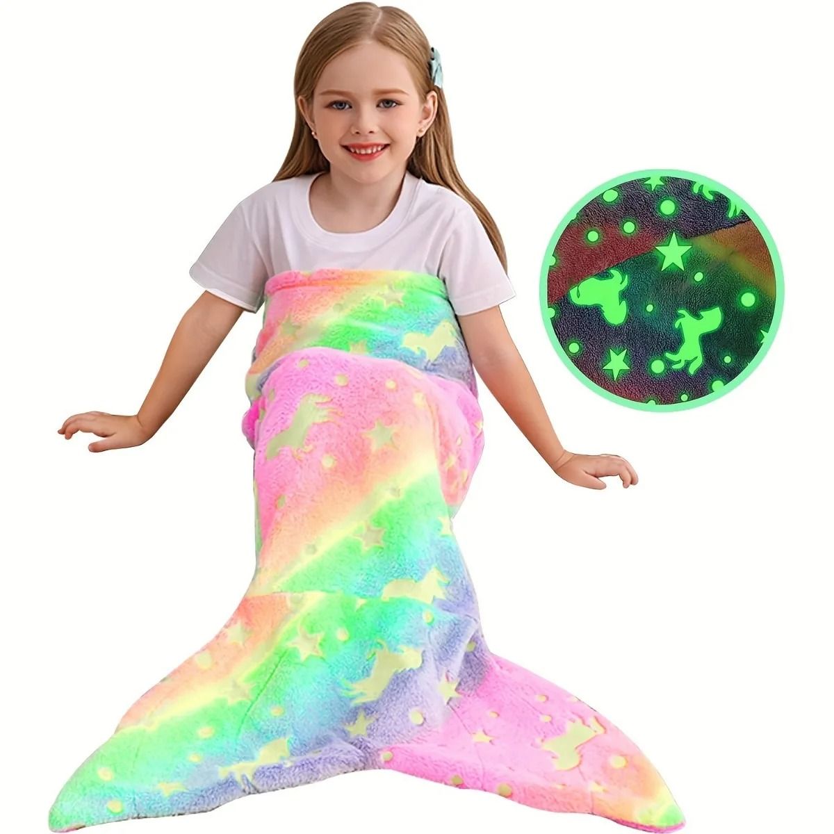 Glow in the Dark Mermaid Tail Blanket for Girls – Super Soft Flannel
